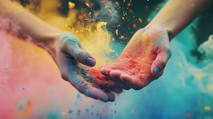 Naklejka premium Colorful powder exploding from hands.