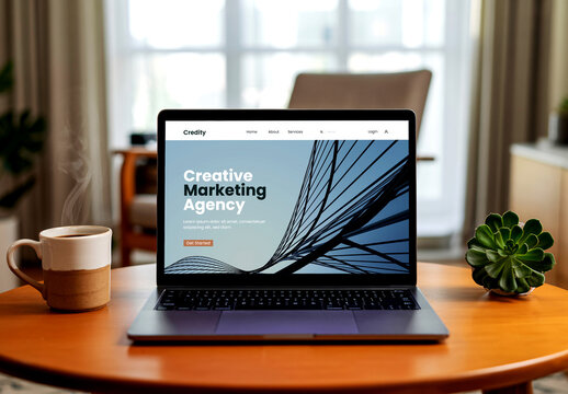 Mockup of Open Laptop with Customizable Screen