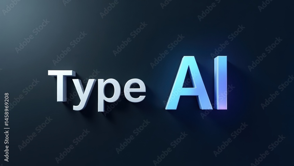 Poster type ai. text blue. dark background. 3d render. technology theme. futuristic look. artificial intell