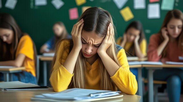 Stressed Student in Classroom: Academic Pressure and Anxiety