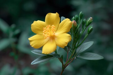 Fototapeta premium Yellow Flower Blossom with Buds and Leaves