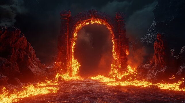 Fiery Gateway to the Underworld: A Digital Fantasy Landscape