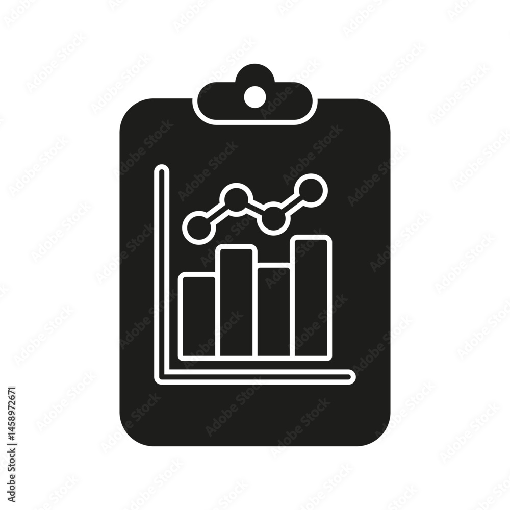 Poster clipboard with graph solid icon. data analysis, business reporting, and performance tracking silhoue