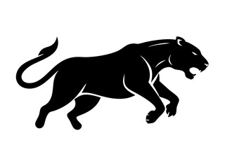 Obraz premium Powerful Black Panther Silhouette, Ideal for Logos and Branding . Bold, stylized silhouette of a black panther in a dynamic running pose. 