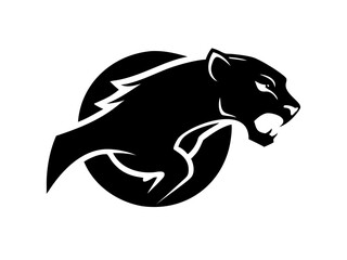 Powerful Black Panther Silhouette, Ideal for Logos and Branding . Bold, stylized silhouette of a black panther in a dynamic running pose. 