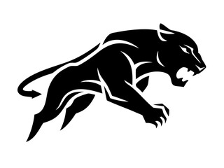 Obraz premium Powerful Black Panther Silhouette, Ideal for Logos and Branding . Bold, stylized silhouette of a black panther in a dynamic running pose. 
