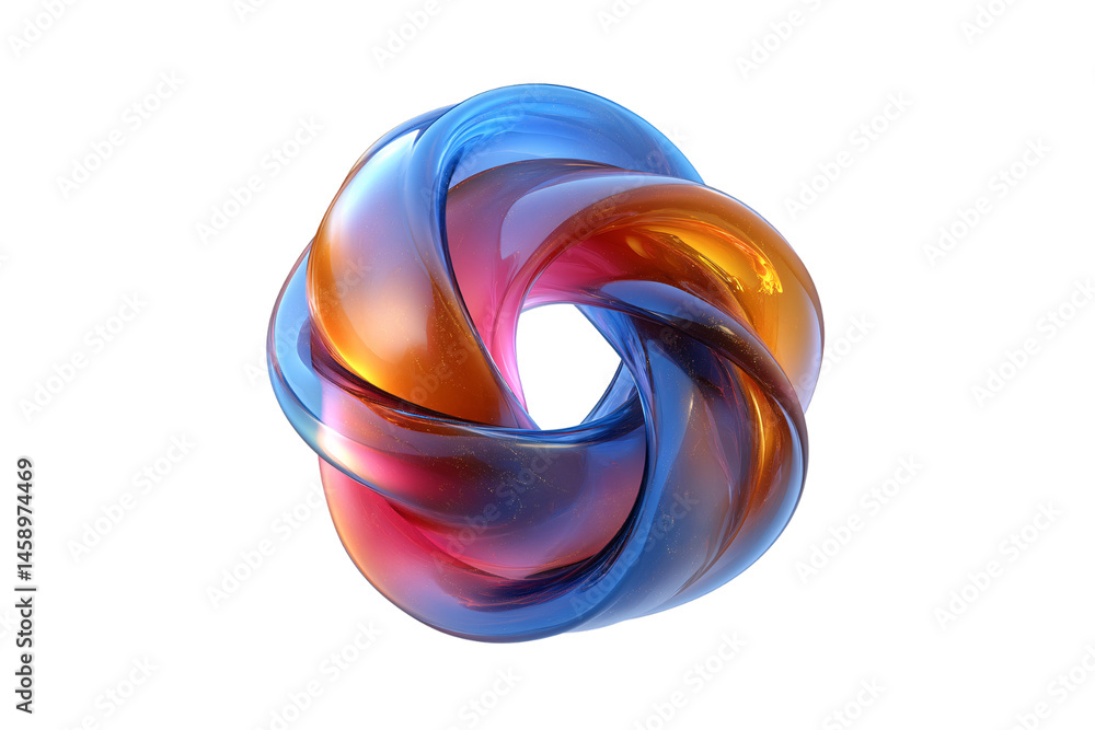 Aufkleber glossy intertwined loop of blue, orange, and red forming a smooth torus with translucent reflections