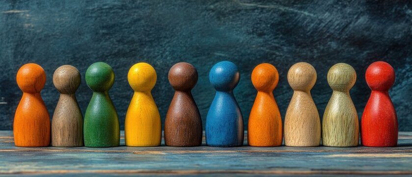 Colorful Wooden Peg People Representing Diversity and Inclusion