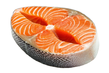 Freshly cut salmon trout steak provides omega rich protein for clean eating and gourmet food presentations
