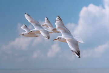 Fototapeta premium Seagulls Flying in Blue Sky
