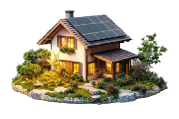 A realistic 3d house with solar panels promotes clean energy and sustainable living in modern design