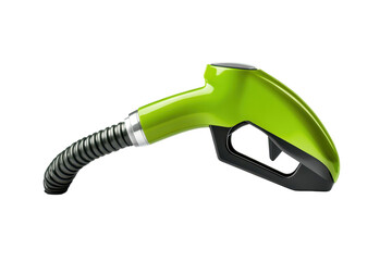 Detailed green gas nozzle on white background for use in renewable fuel and energy campaigns