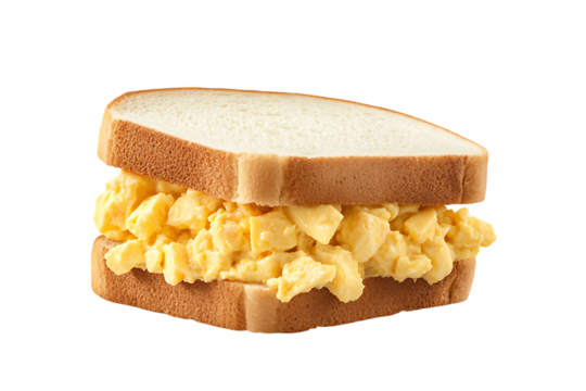 Delicious Scrambled Egg Sandwich on White Bread on transparent background