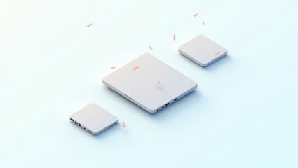 Fototapeta premium Abstract tablets. Minimalist design. Technology concept. User interface. Futuristic electronics. 3D render. Soft colors. Digital innovation. Modern devices. Creative background. Business tech. Innova