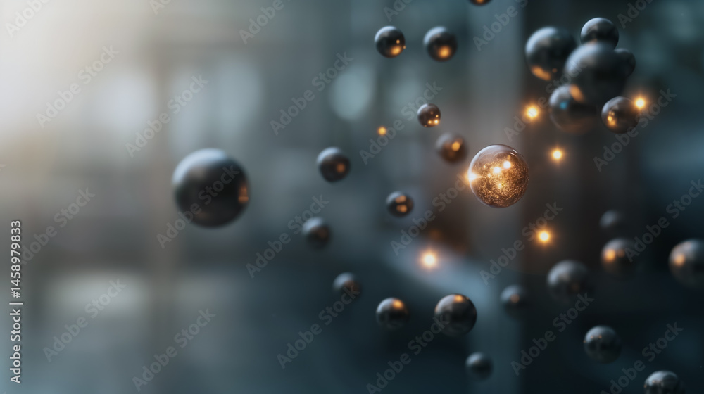 Poster floating spheres: a captivating depiction of spherical orbs floating in a space, creating an intrigu