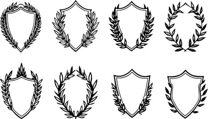 Vintage Laurel Leaf and Shield Emblem Silhouettes Collection