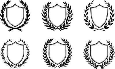 Vintage Laurel Leaf and Shield Emblem Silhouettes Collection
