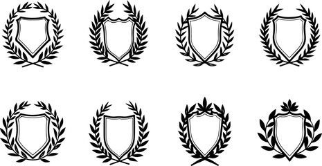 Vintage Laurel Leaf and Shield Emblem Silhouettes Collection