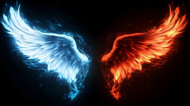 Fiery and Icy Wings A Dramatic Contrast of Fire and Ice Angelic Wings