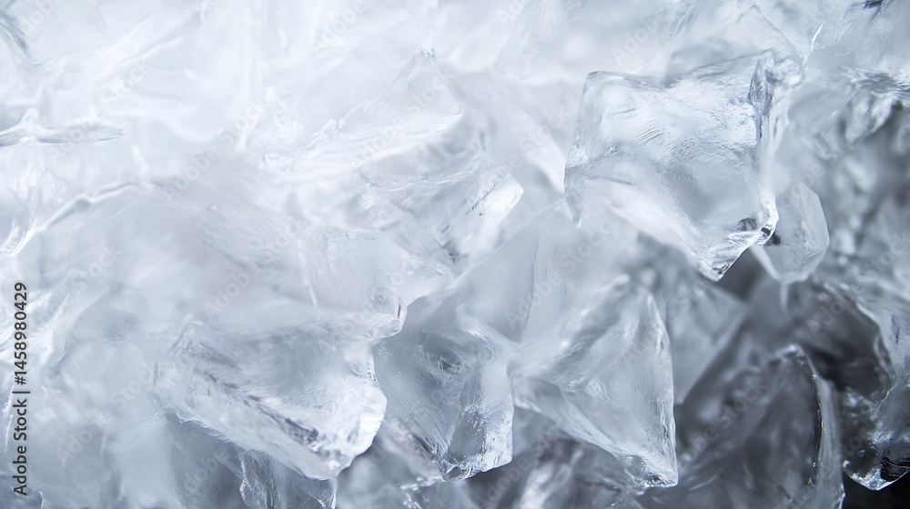 Aufkleber close-up view of a pile of translucent ice cubes, showcasing their crystalline structure and frosty 