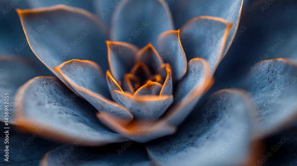Poster close-up view of a succulent plant's intricate details, showcasing its blue-gray leaves with subtle 