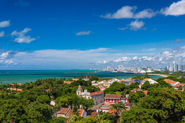 Panoramic View of Historic Olinda with the Skyline of Recife and the Atlantic Ocean in the...