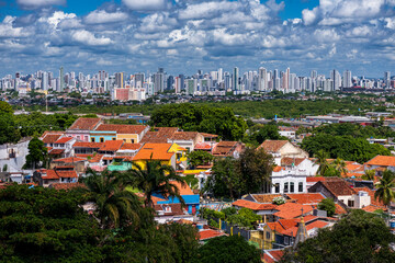 Panoramic View of Historic Olinda with the Skyline of Recife and the Atlantic Ocean in the...
