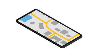 Isometric smartphone with map icon