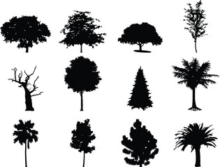 Collection tree silhouette vector illustration on white background 