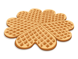 A Heart shaped waffle isolated on a white background. Belgian waffle. Sweet dessert for breakfast. Cartoon style. 

