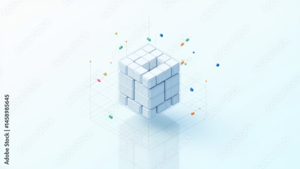 Poster abstract cube. digital block. futuristic technology. innovation concept. business strategy. data sec