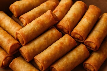 Crispy golden brown spring rolls.