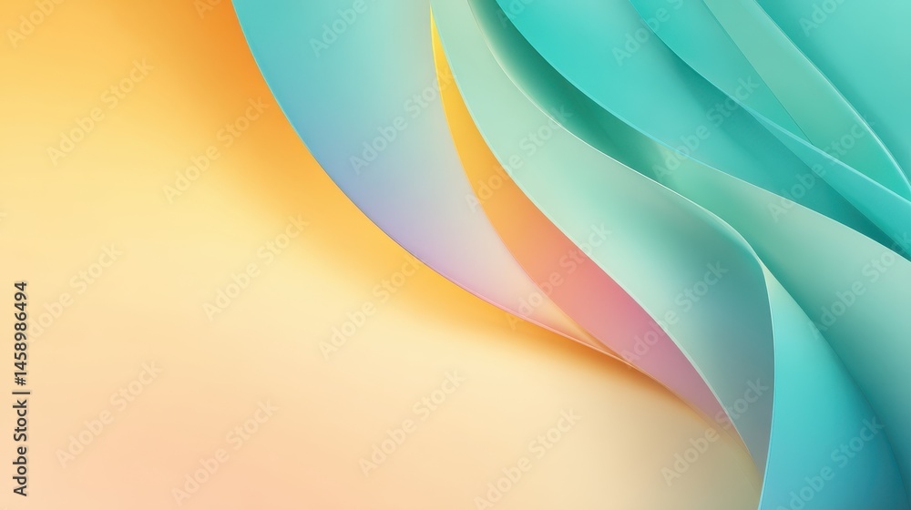 Poster abstract waves of turquoise and peach colors flowing smoothly, creating a serene background