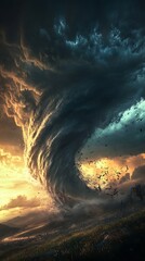 Swirling tornado formation with dramatic clouds and intense lighting