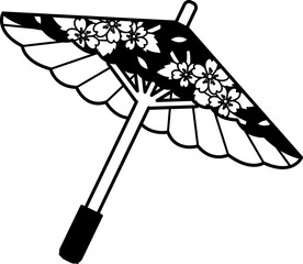 black and white illustration of a japanese traditional umbrella