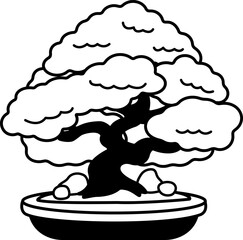 black and white illustration icon of a bonsai