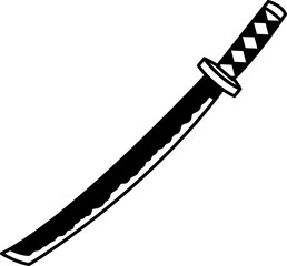 black and white single icon of a japanese katana samurai sword