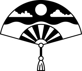black and white illustration of a japanese traditional fan