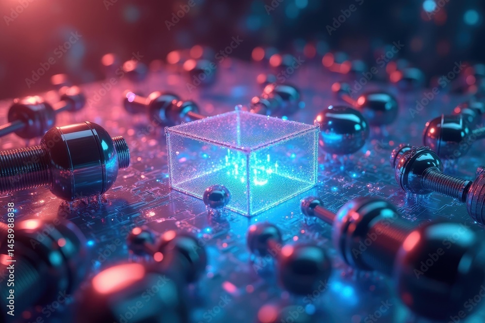 Poster futuristic technology. neon lights. quantum computing. circuit board. virtual reality. advanced digi