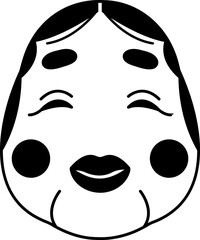 black and white illustration of a okame japan traditional mask