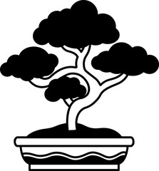 black and white illustration single icon of a bonsai