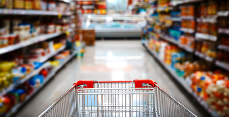 Chariot dans allée de supermarché