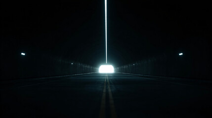 Mysterious Dark Tunnel with Radiant White Light at the End Symbolizing Hope and New Beginnings in Abstract Art