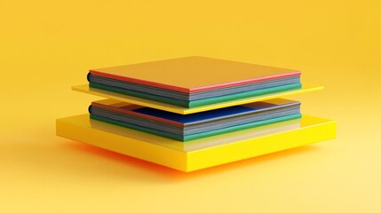 Colorful books stacked on a yellow platform