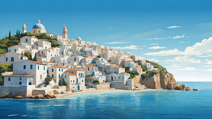 Naklejka premium Greek Island Architecture on Cliffside Overlooking Blue Ocean