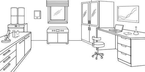 Laboratory graphic black white interior sketch illustration vector 