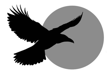Bold raven silhouette flying across the moon — ideal for book covers, gothic themes, Halloween posters, or mystery brand visuals