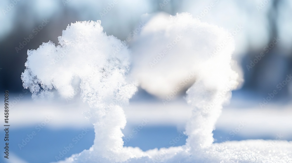 Poster two unique snow formations resemble miniature trees, standing tall against a softly blurred winter b