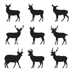 Fototapeta premium Vector silhouette set of deer on white background