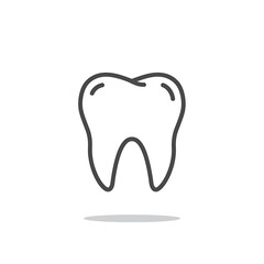 Obraz premium A simple black outline icon of a molar tooth with a slight shadow. Represents dental health, dentists, and oral hygiene. Isolated on a white background.